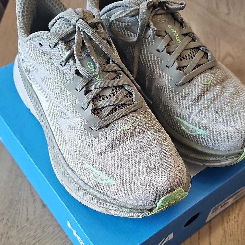 Hoka Gray and Green Running Shoes Size 8 Used